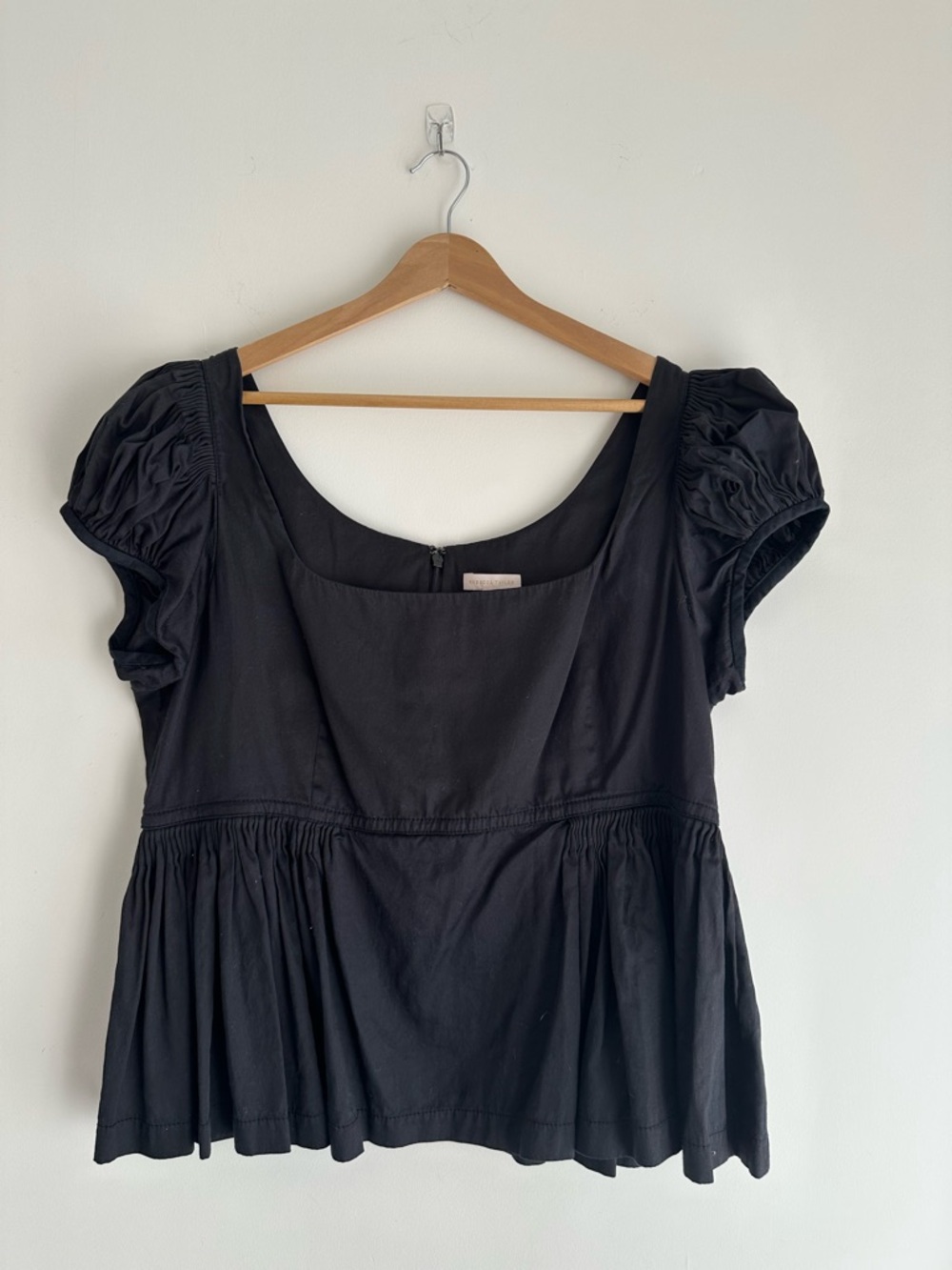 Rebecca Taylor Black Scoop Neck Puff Sleeve Peplum Top